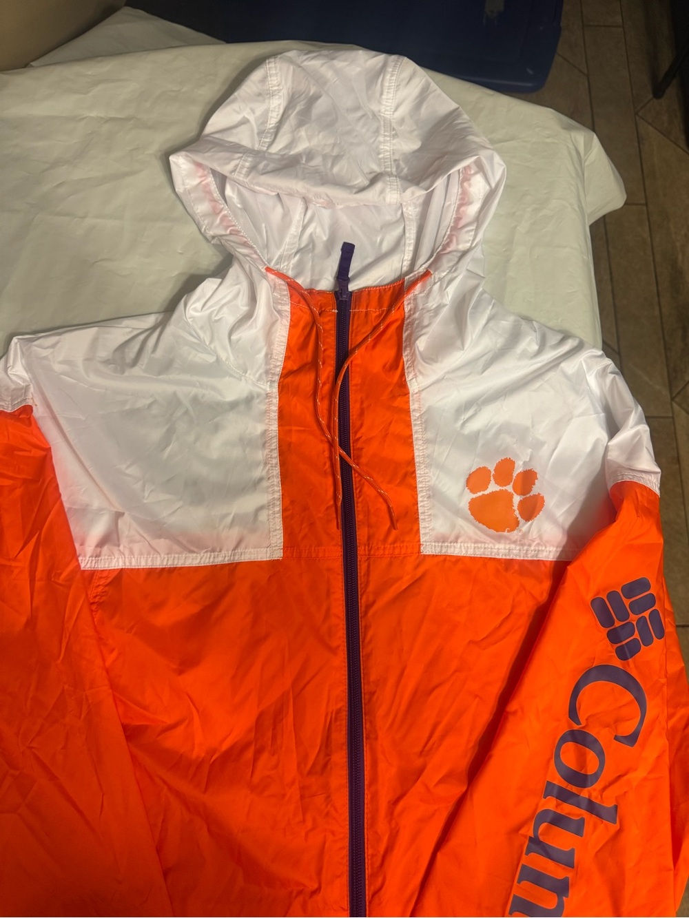 Columbia Orange and White Hooded Windbreaker Jacket